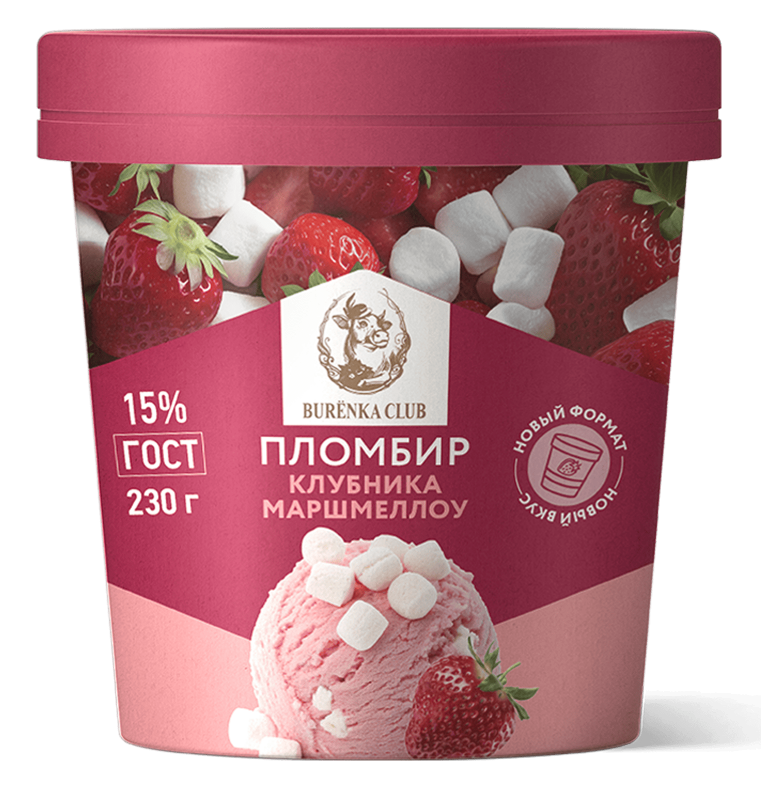 Пломбир бум. ст. клубника с возд. суфле Marshmallows BURЁNKA CLUB