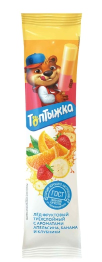 Фруктовый лед Топтыжка трехслойный апельсин-банан-клубника 50 г